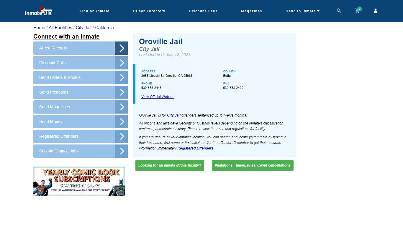 Oroville Jail | Inmate Locator